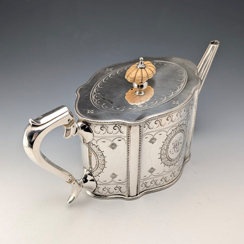 Antique British Silver Plate Drum-Shaped Teapot, circa 1870, W&G Sissons